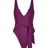 Deep V-Neck One Piece - Deep Plum